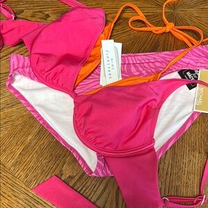 Sanctuary NWT L Pink Orange 2-in-1 Bikini top Michael Kors NWT PINK ZEBRA bottom